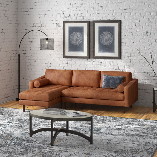 Steelside™ Bismarck 2 Piece Leather Sectional & Reviews Wayfair
